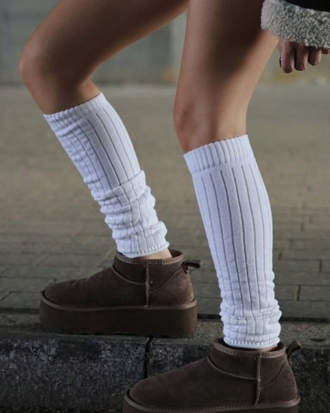 Białe ocieplacze getry prążkowane wełna prążek Crazysocks Białe ocieplacze getry prążkowane wełna prążek Crazysocks