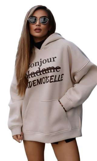 Bluza dresowa luźna oversize mademoiselle bawełna kangurka beżowa Millagro