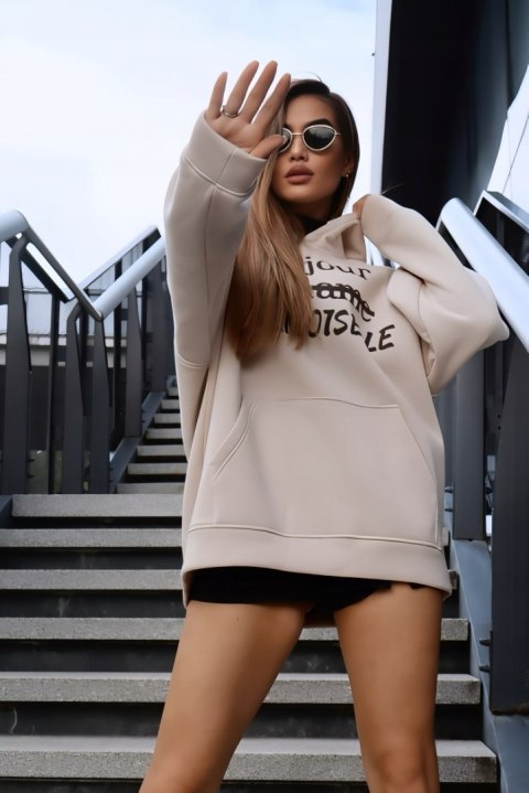 Bluza dresowa luźna oversize mademoiselle bawełna kangurka beżowa Millagro Bluza dresowa luźna oversize mademoiselle bawełna kangurka beżowa Millagro