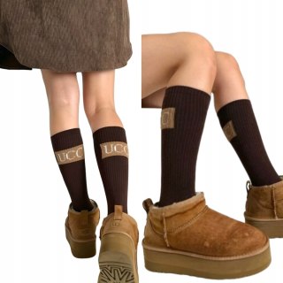 Czarne dłuższe skarpety damskie UCC prążkowany ściągacz Crazysocks
