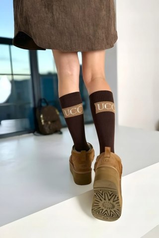 Czarne dłuższe skarpety damskie UCC prążkowany ściągacz Crazysocks