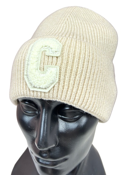 Klasyczna beżowa czapka prążkowana prążek beanie wełna wiskoza jesień zima