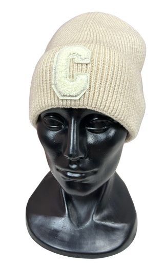 Klasyczna beżowa czapka prążkowana prążek beanie wełna wiskoza jesień zima