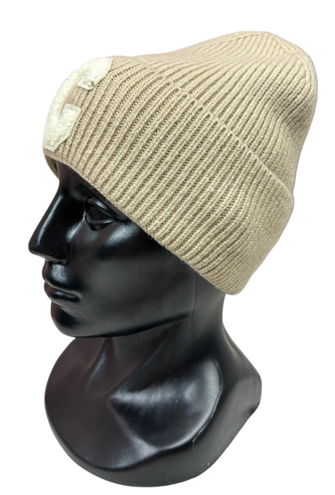 Klasyczna beżowa czapka prążkowana prążek beanie wełna wiskoza jesień zima Klasyczna beżowa czapka prążkowana prążek beanie wełna wiskoza jesień zima