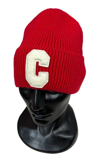 Klasyczna czerwona czapka prążkowana beanie wełna wiskoza jesień zima