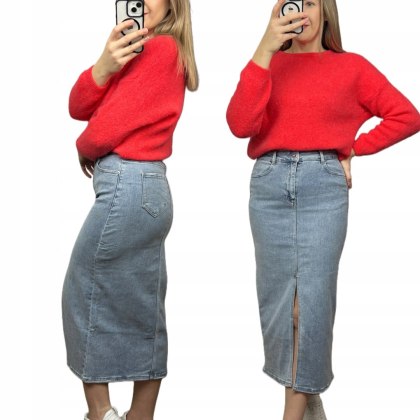 Laulia jeansowa spódnica ołówkowa midi z rozcięciem błękitna jeans L 40
