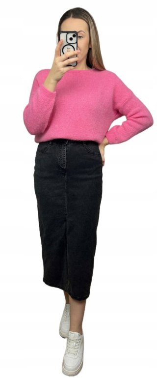 Laulia jeansowa spódnica ołówkowa midi z rozcięciem czarna jeans 40 L