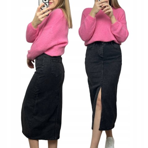 Laulia jeansowa spódnica ołówkowa midi z rozcięciem czarna jeans XL 42 Laulia jeansowa spódnica ołówkowa midi z rozcięciem czarna jeans XL 42