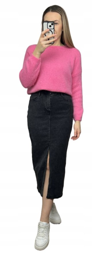 Laulia jeansowa spódnica ołówkowa midi z rozcięciem czarna jeans XL 42