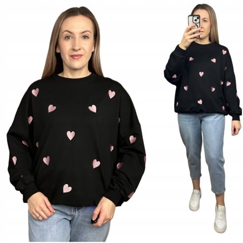 Luźna bluza oversize w serduszka serca śmietankowa biała The Fancy Luźna bluza oversize w serduszka serca śmietankowa biała The Fancy