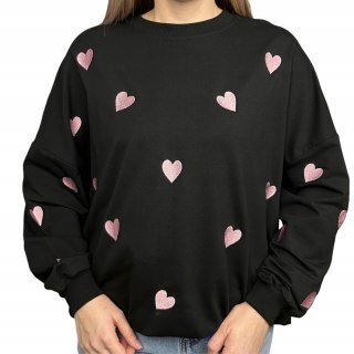 Luźna bluza oversize w serduszka serca śmietankowa biała The Fancy