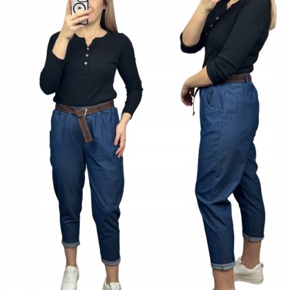 Luźne spodnie damskie z paskiem a'la jeansowe boyfriend wiosna lato S M L