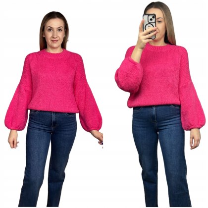 Różowy sweter moher wełna bufiaste rękawy luźny oversize Made in Italy