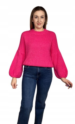 Różowy sweter moher wełna bufiaste rękawy luźny oversize Made in Italy