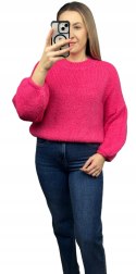 Różowy sweter moher wełna bufiaste rękawy luźny oversize Made in Italy