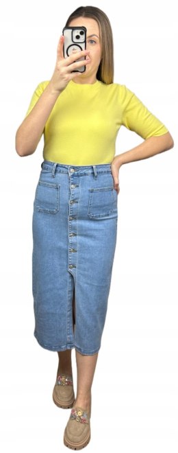 Spódnica jeansowa niebieska midi ołówkowa jeans guziki rozcięcie XL 42