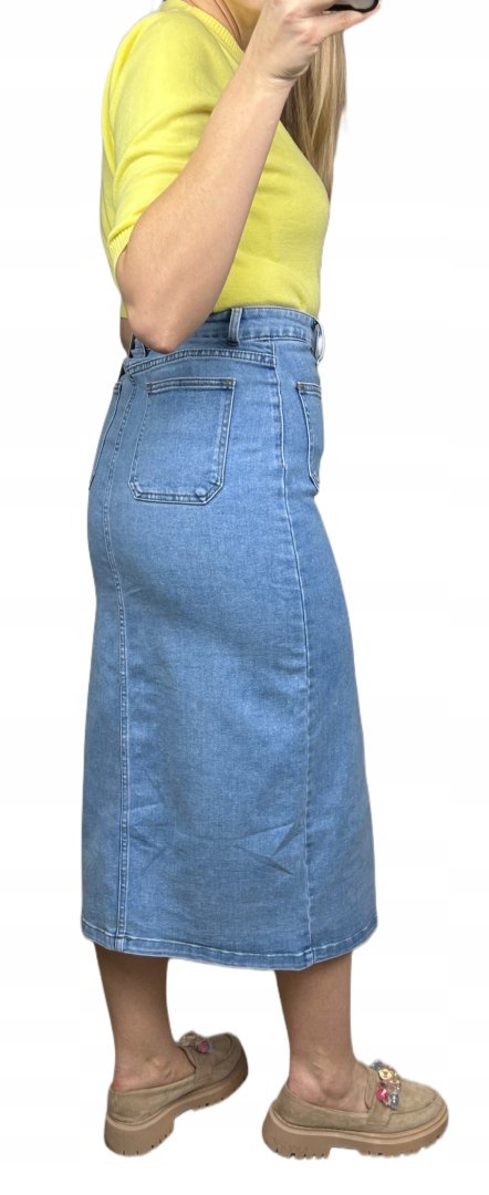 Spódnica jeansowa niebieska midi ołówkowa jeans guziki rozcięcie XS 34 Spódnica jeansowa niebieska midi ołówkowa jeans guziki rozcięcie XS 34