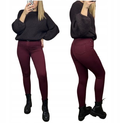 Spodnie damskie bordo bordowe wysoki stan rurki skinny Goodies
