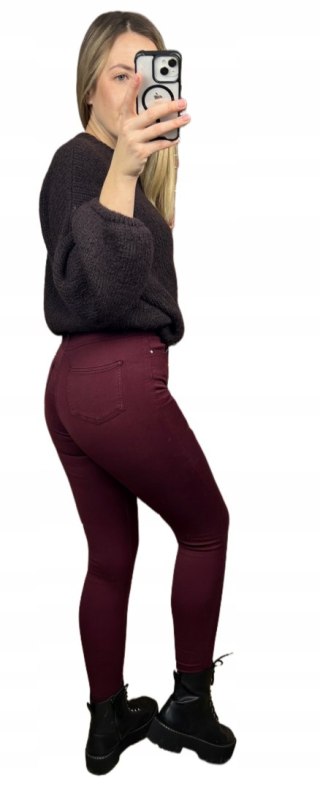 Spodnie damskie bordo bordowe wysoki stan rurki skinny Goodies