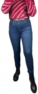 Spodnie jeans damskie boyfriend granatowe pasek wysoki stan M.Sara S