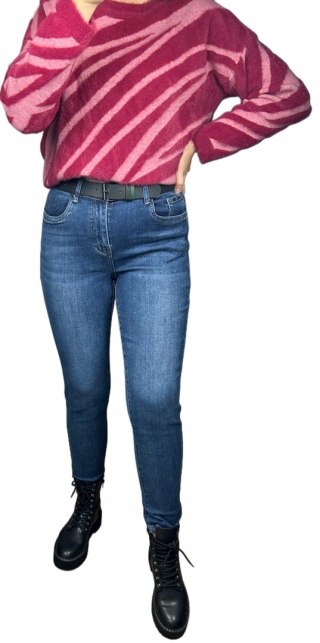 Spodnie jeans damskie boyfriend niebieskie pasek wysoki stan M.Sara S