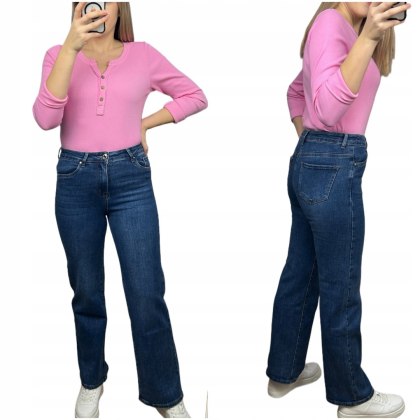 Spodnie jeansowe damskie wide leg granatowe długa nogawka Goodies S