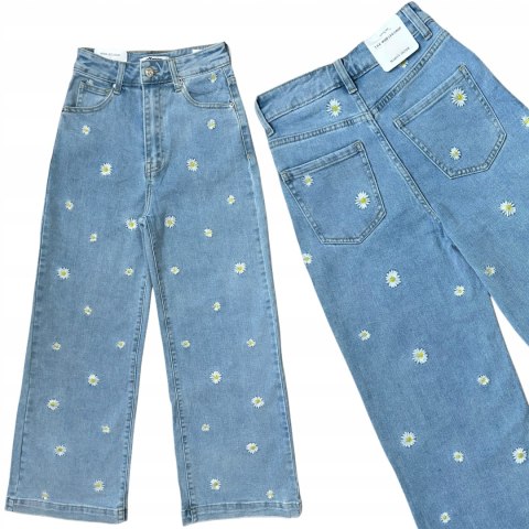 Jeansy spodnie damskie szerokie wide leg stokrotki haft jeans Marivy M 38 Jeansy spodnie damskie szerokie wide leg stokrotki haft jeans Marivy M 38