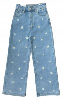 Jeansy spodnie damskie szerokie wide leg stokrotki haft jeans Marivy M 38