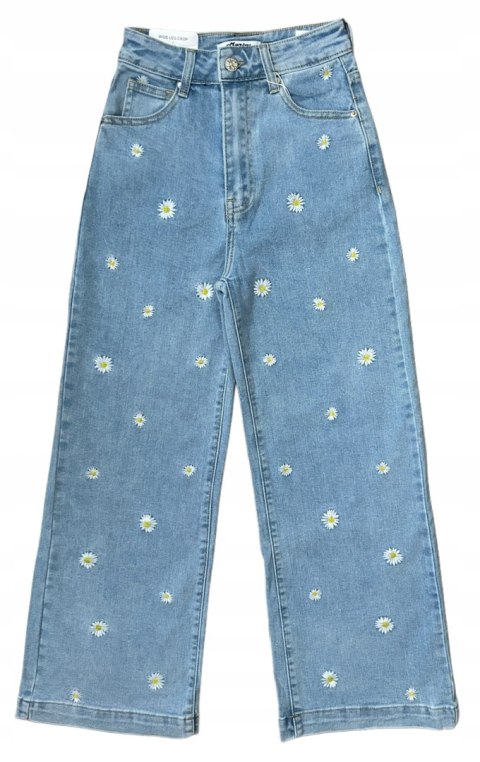 Jeansy spodnie damskie szerokie wide leg stokrotki haft jeans Marivy M 38 Jeansy spodnie damskie szerokie wide leg stokrotki haft jeans Marivy M 38