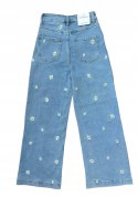 Jeansy spodnie damskie szerokie wide leg stokrotki haft jeans Marivy M 38