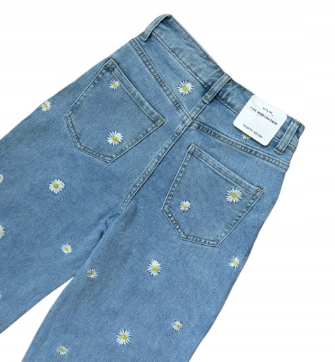 Jeansy spodnie damskie szerokie wide leg stokrotki haft jeans Marivy M 38 Jeansy spodnie damskie szerokie wide leg stokrotki haft jeans Marivy M 38
