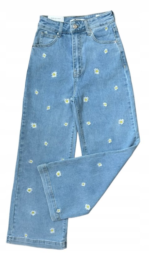 Jeansy spodnie damskie szerokie wide leg stokrotki haft jeans Marivy M 38 Jeansy spodnie damskie szerokie wide leg stokrotki haft jeans Marivy M 38