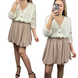 Krótka spódnica bombka beżowa beż luźna New Collection S M L