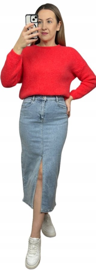 Laulia jeansowa spódnica ołówkowa midi z rozcięciem błękitna jeans 36 S