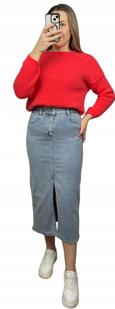 Laulia jeansowa spódnica ołówkowa midi z rozcięciem błękitna jeans L 40 Laulia jeansowa spódnica ołówkowa midi z rozcięciem błękitna jeans L 40