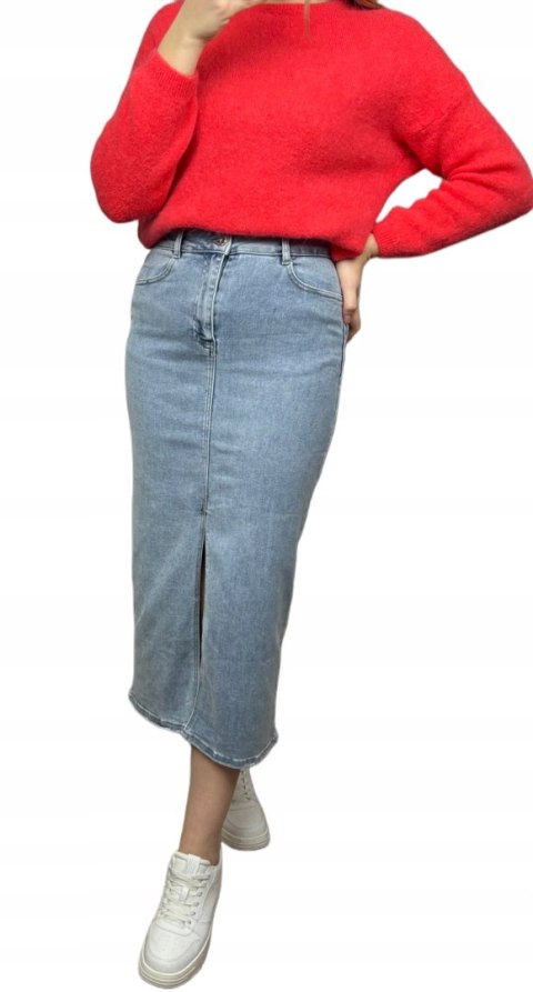 Laulia jeansowa spódnica ołówkowa midi z rozcięciem błękitna jeans L 40 Laulia jeansowa spódnica ołówkowa midi z rozcięciem błękitna jeans L 40