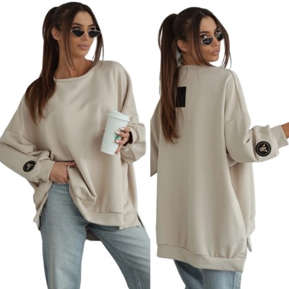 Luźna bluza oversize bawełniana beżowa beż MUCHA Me Gusta