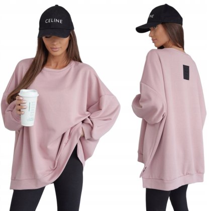 Luźna bluza oversize bawełniana różowa brudny róż MUCHA Me Gusta