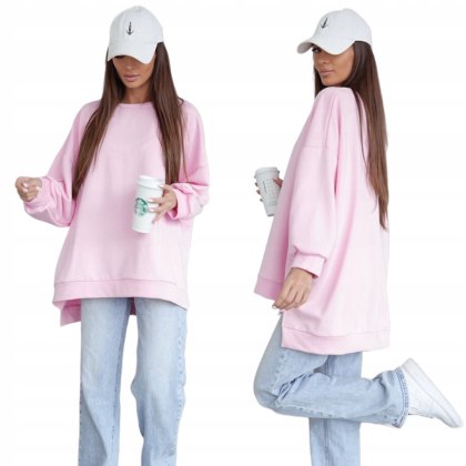 Luźna bluza oversize bawełniana różowa baby pink róż MUCHA Me Gusta