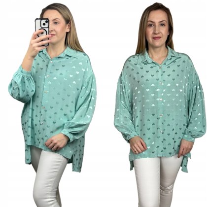 Luźna oversize koszula jedwabna jedwab serca serduszka dłuższa asymetryczna