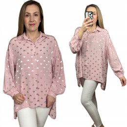 Luźna oversize koszula jedwabna jedwab serca serduszka dłuższa asymetryczna