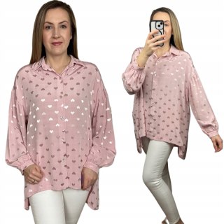 Luźna oversize koszula jedwabna jedwab serca serduszka dłuższa asymetryczna