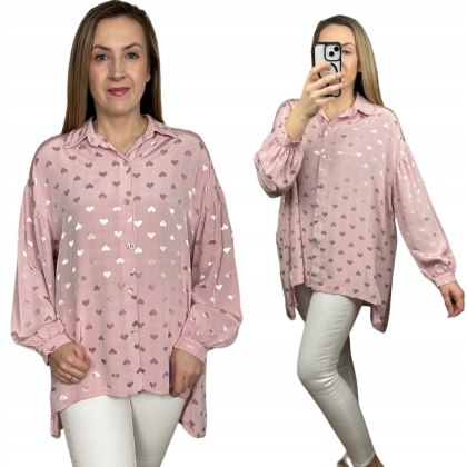 Luźna oversize koszula jedwabna jedwab serca serduszka dłuższa asymetryczna