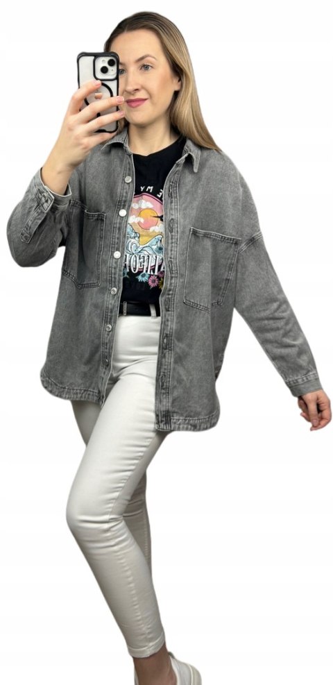 Luźna oversize kurtka katana koszula jeansowa dżinsowa szara Laulia M Luźna oversize kurtka katana koszula jeansowa dżinsowa szara Laulia M
