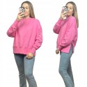 Różowa cukierek bluza oversize bawełniana rozcięcia produkt polski Lenoshka