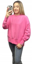 Różowa cukierek bluza oversize bawełniana rozcięcia produkt polski Lenoshka