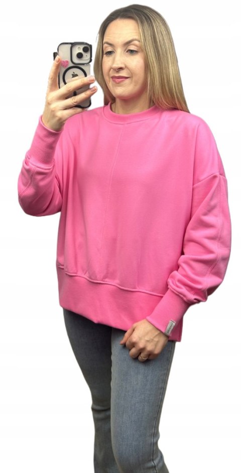 Różowa cukierek bluza oversize bawełniana rozcięcia produkt polski Lenoshka Różowa cukierek bluza oversize bawełniana rozcięcia produkt polski Lenoshka
