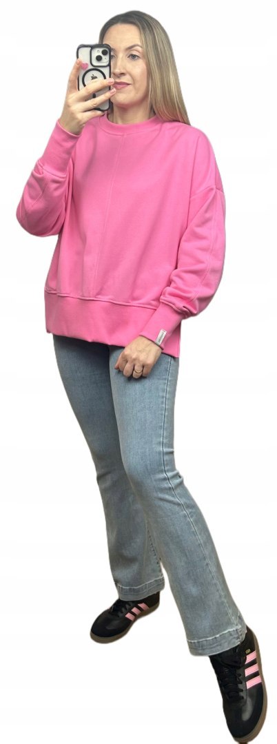 Różowa cukierek bluza oversize bawełniana rozcięcia produkt polski Lenoshka Różowa cukierek bluza oversize bawełniana rozcięcia produkt polski Lenoshka