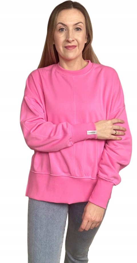 Różowa cukierek bluza oversize bawełniana rozcięcia produkt polski Lenoshka Różowa cukierek bluza oversize bawełniana rozcięcia produkt polski Lenoshka