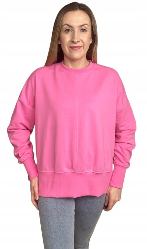 Różowa cukierek bluza oversize bawełniana rozcięcia produkt polski Lenoshka Różowa cukierek bluza oversize bawełniana rozcięcia produkt polski Lenoshka